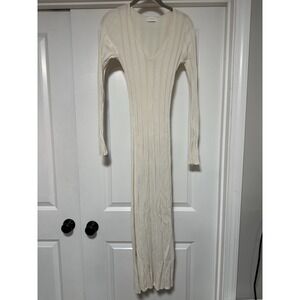 Meshki, Women's Ivory Long Sleeve Sweater Dress, Ribbed Knit, Size Small